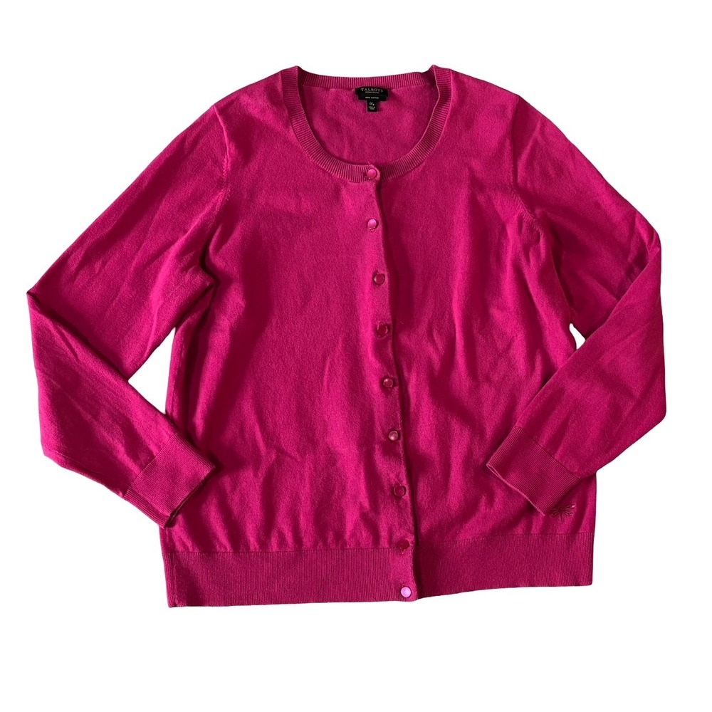 Talbots Pink Pima Cotton Button Front Cardigan Sweater Dragonfly 1XP Petite Plus